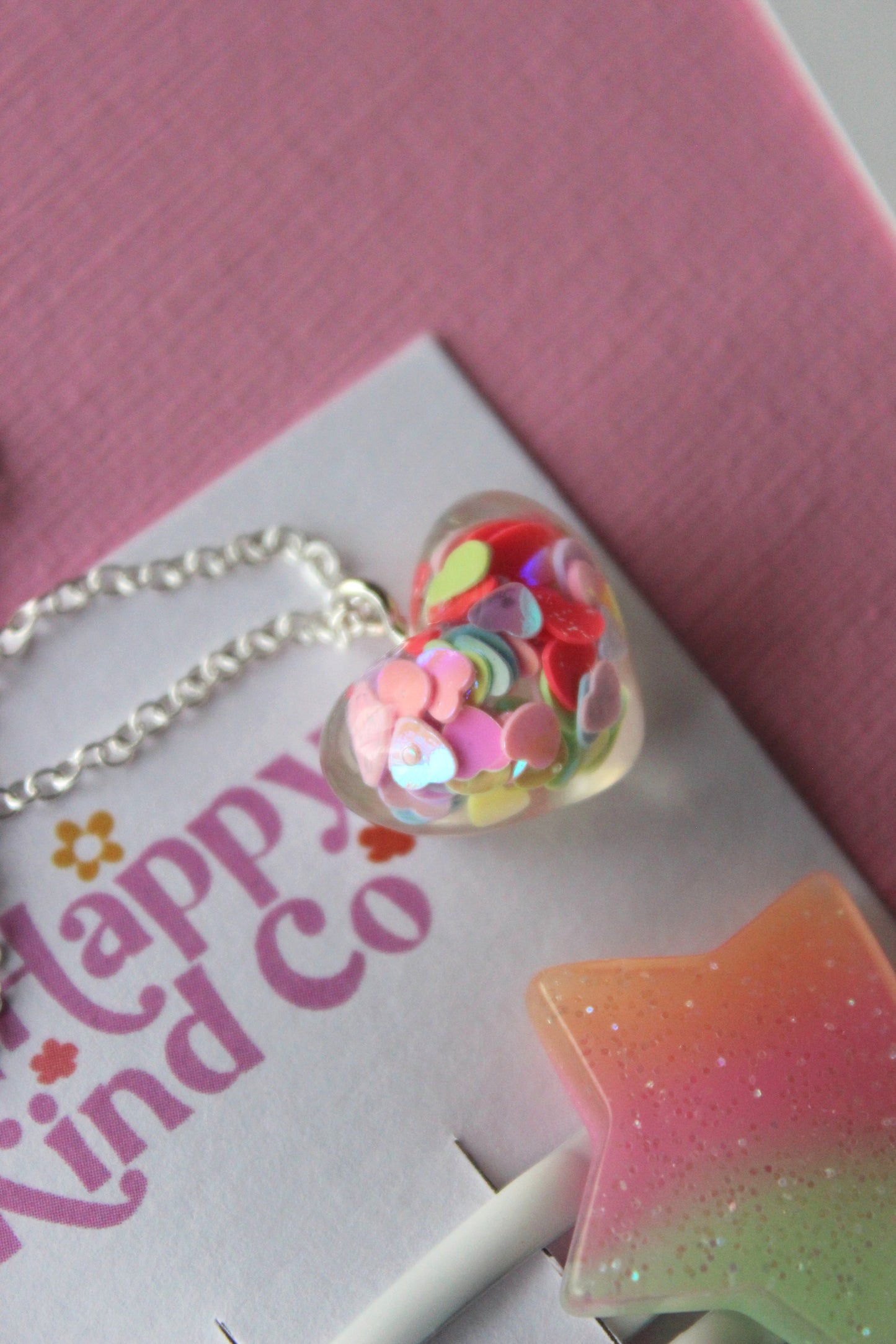 Rainbow Confetti Heart Necklace