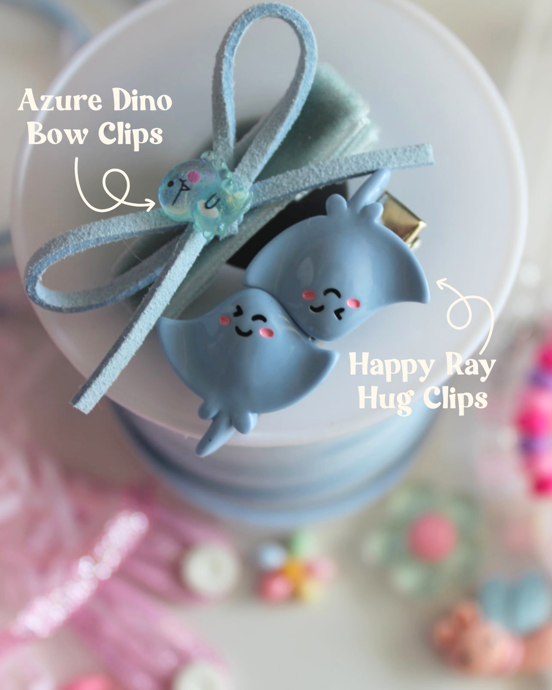 Azure Dino Bow Clips