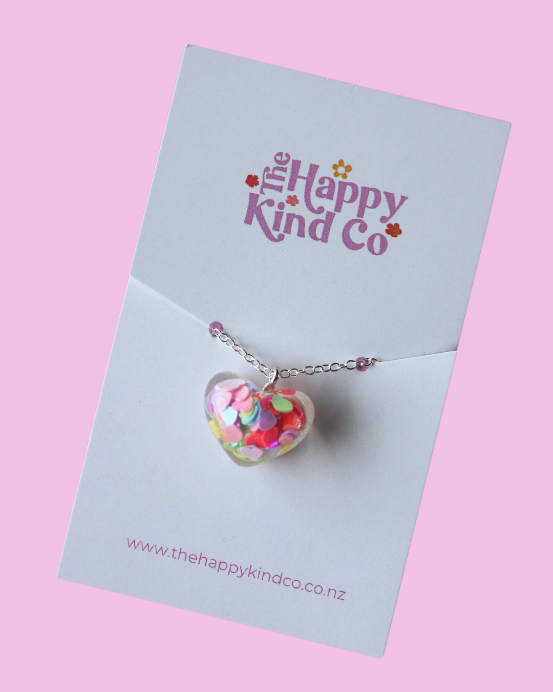 Rainbow Confetti Heart Necklace