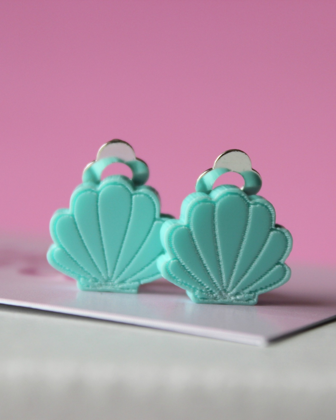 Aqua Clam Clip On Earrings