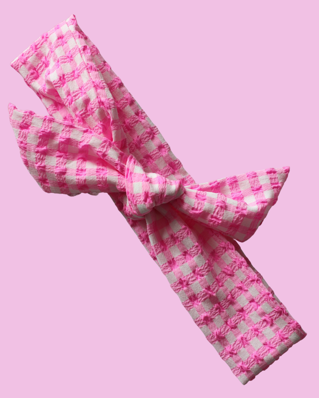 Candy Pink Gingham Tie Knot Headband
