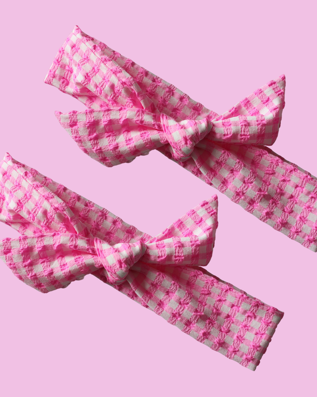 Candy Pink Gingham Tie Knot Headband