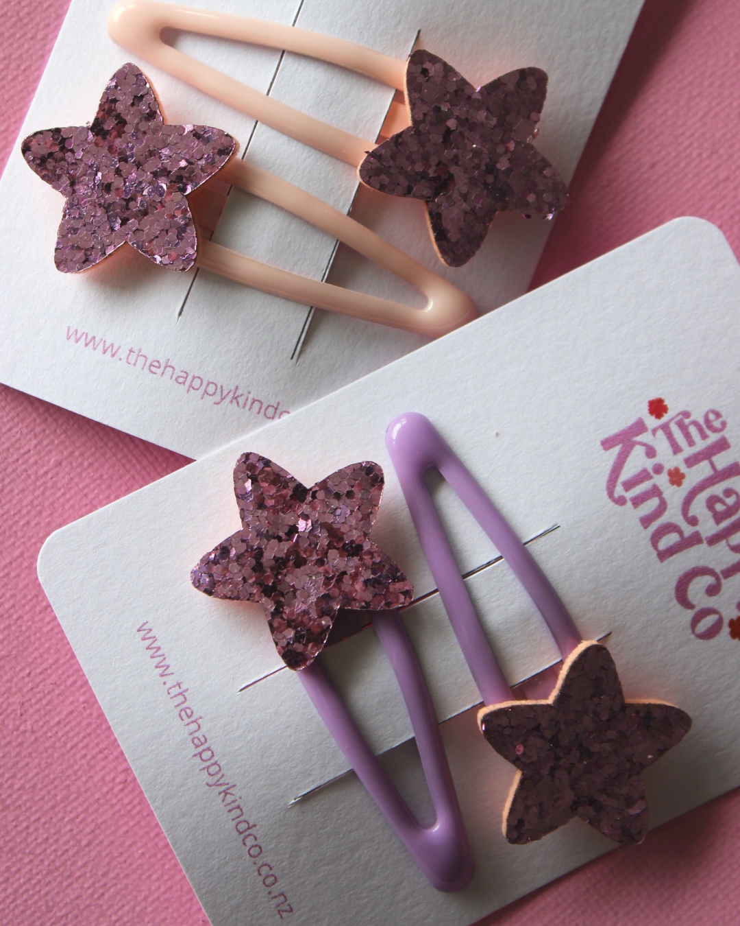 Glitzy Star Clips - Baby Pink