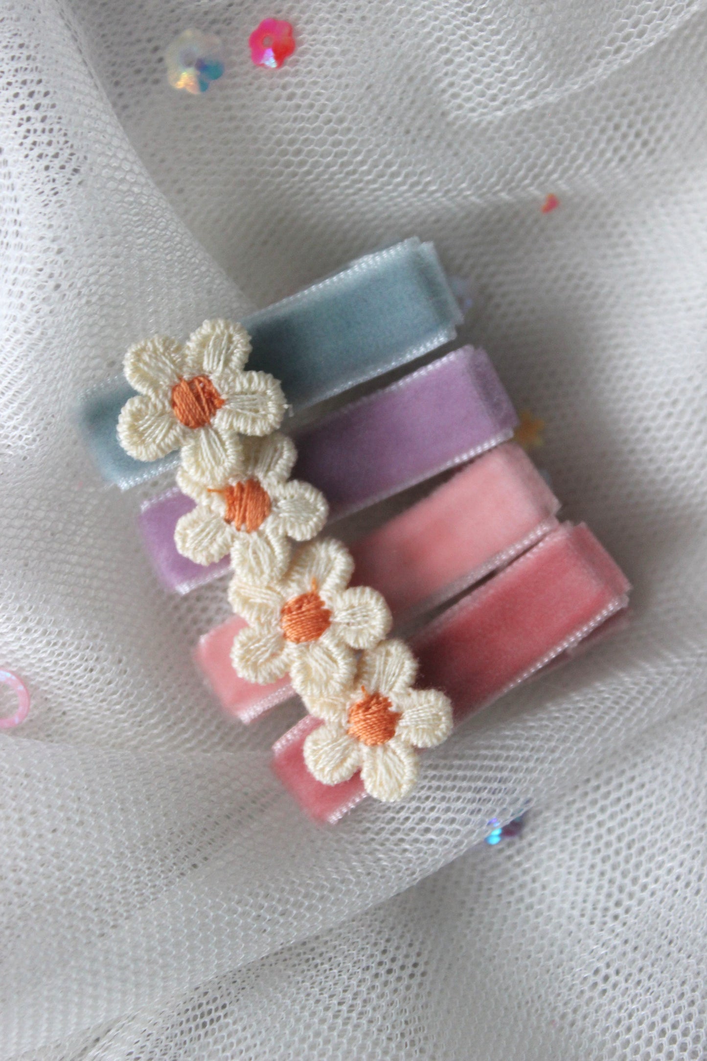 Velvet Daisy Clips - Dreamy Pastels