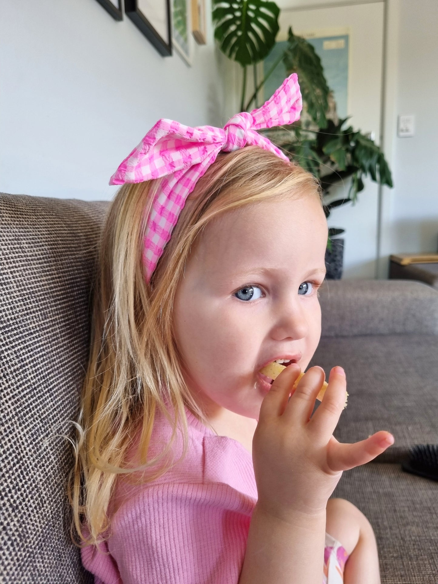 Candy Pink Gingham Tie Knot Headband