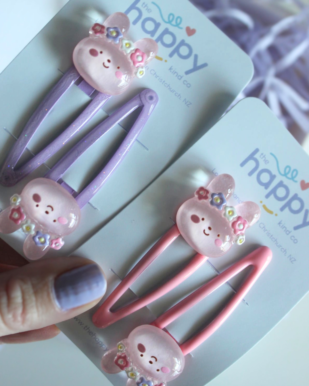 Purple Glitter Meadow Bunny Snap Clips