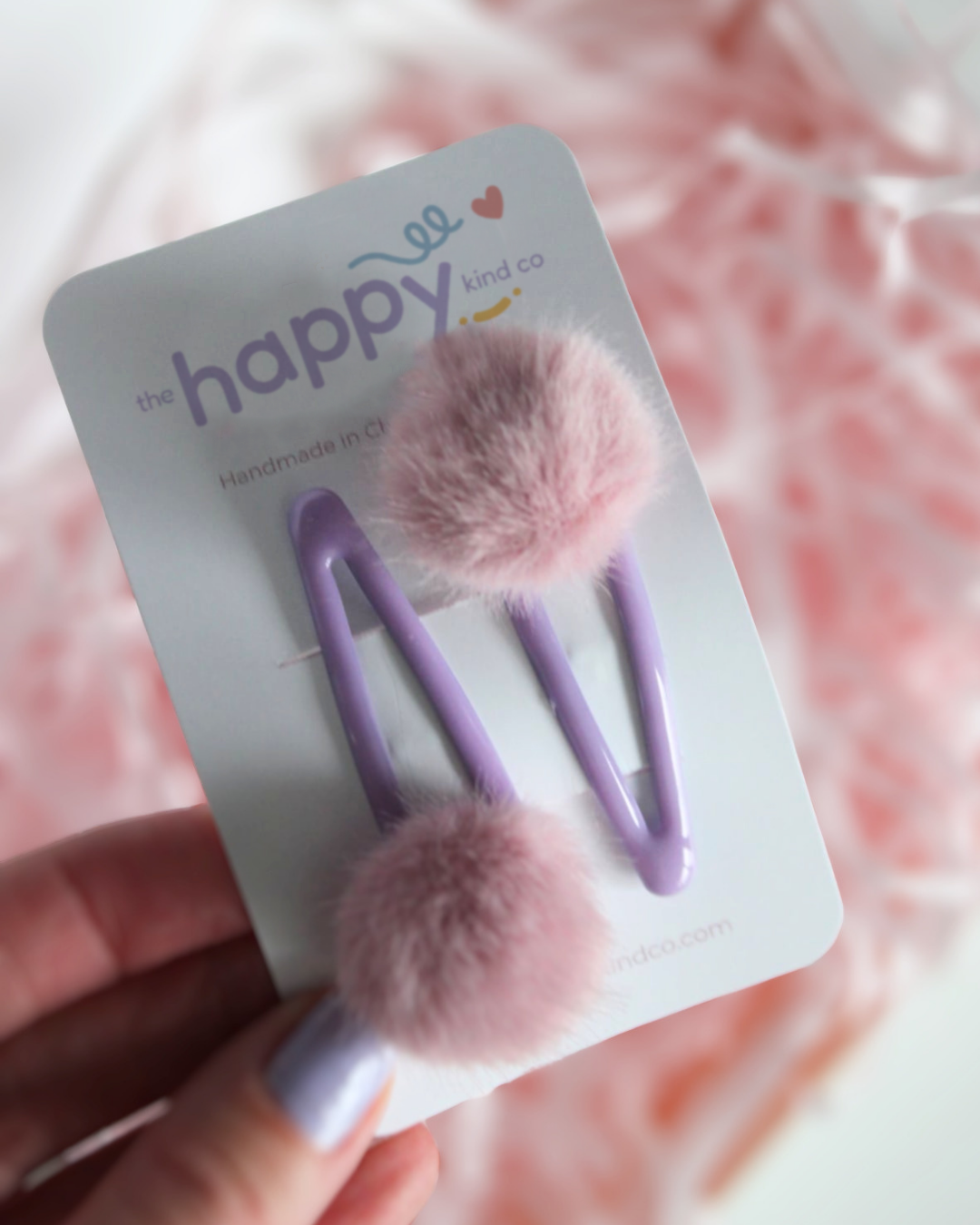 Lavender Pom Pom Snap Clips