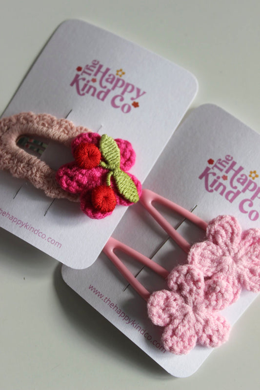Creamy Pink Crochet Flower Snap Clips