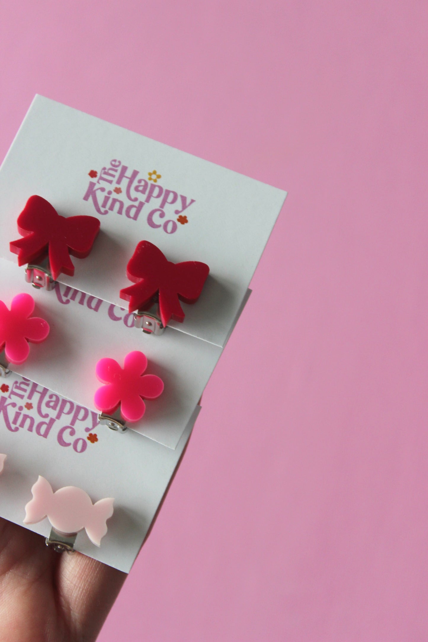 Candy Pink Flower Clip On Earrings