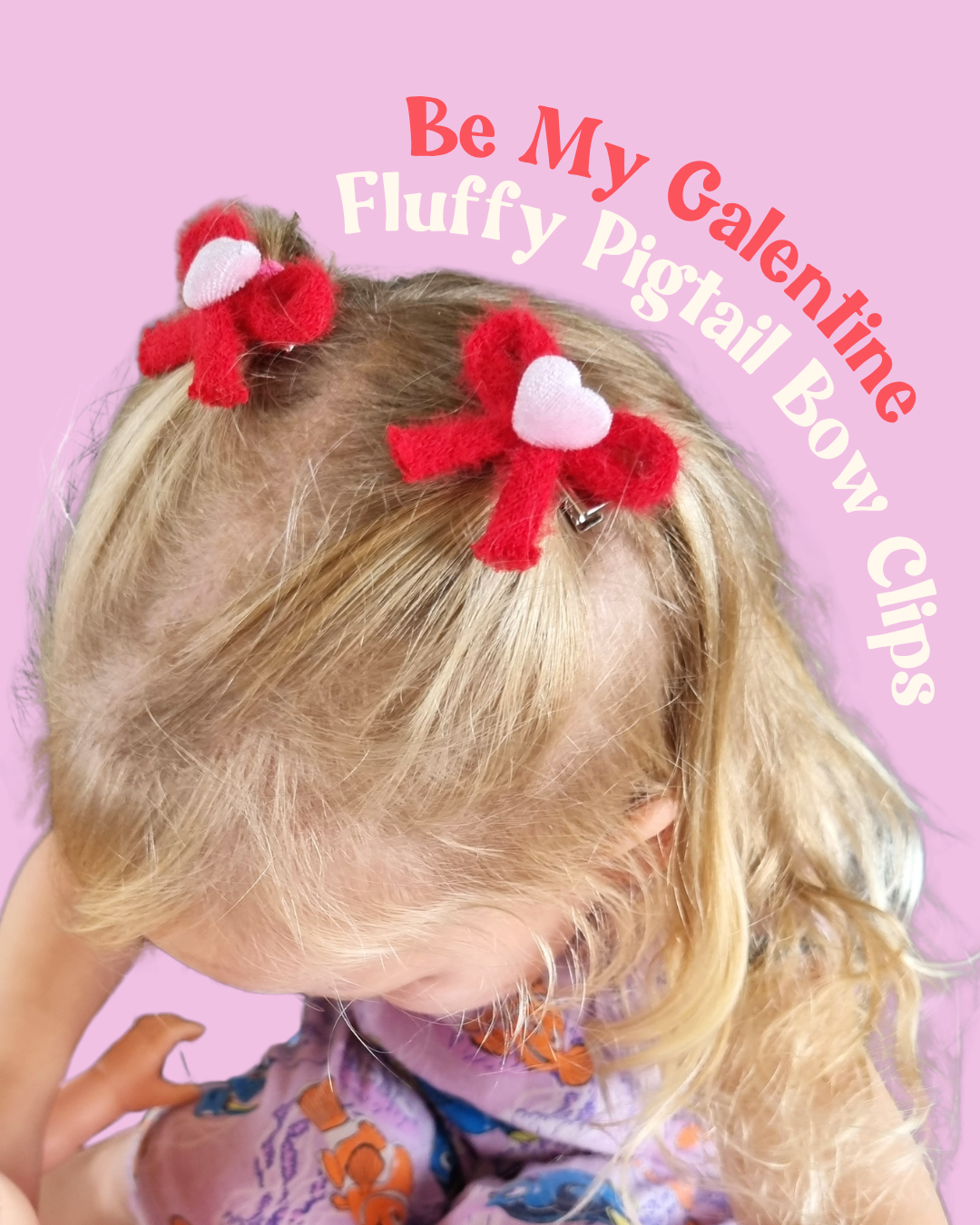 Fluffy Pigtail Bow Clips - Sweetheart