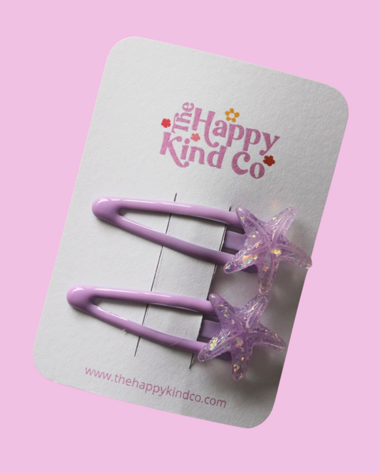 Shiny Starfish Clips - Purple