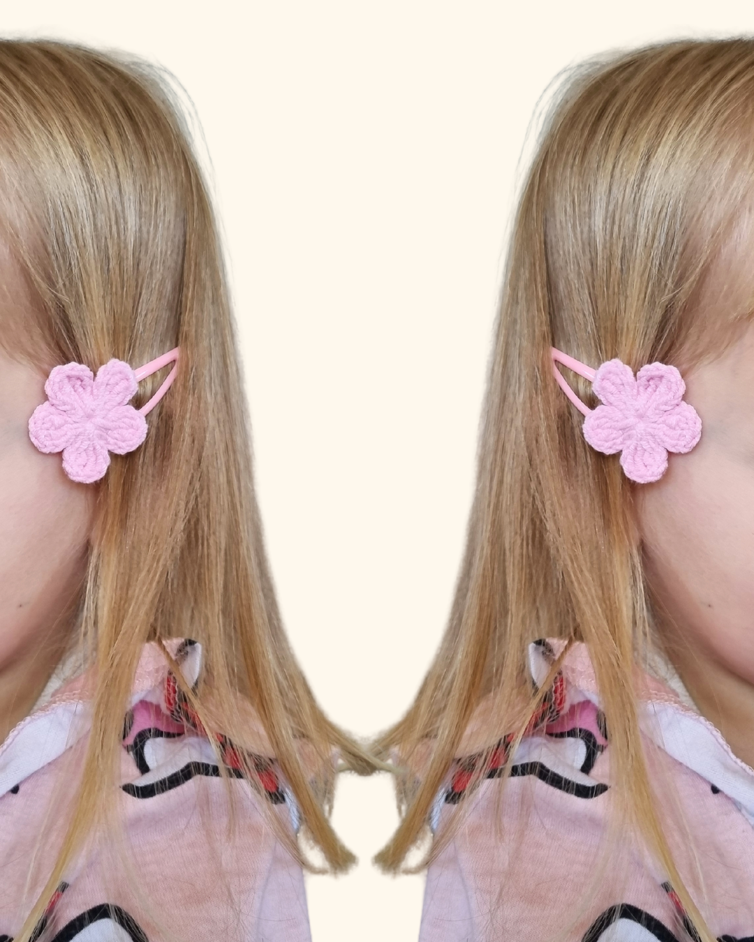 Creamy Pink Crochet Flower Snap Clips