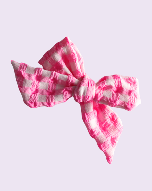 Pink Gingham Seersucker Victoria Bow