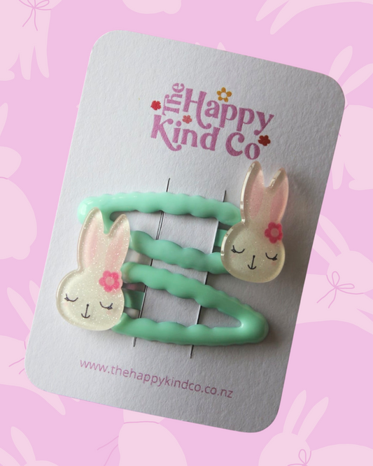 Wavy Bunny Clips - Aqua