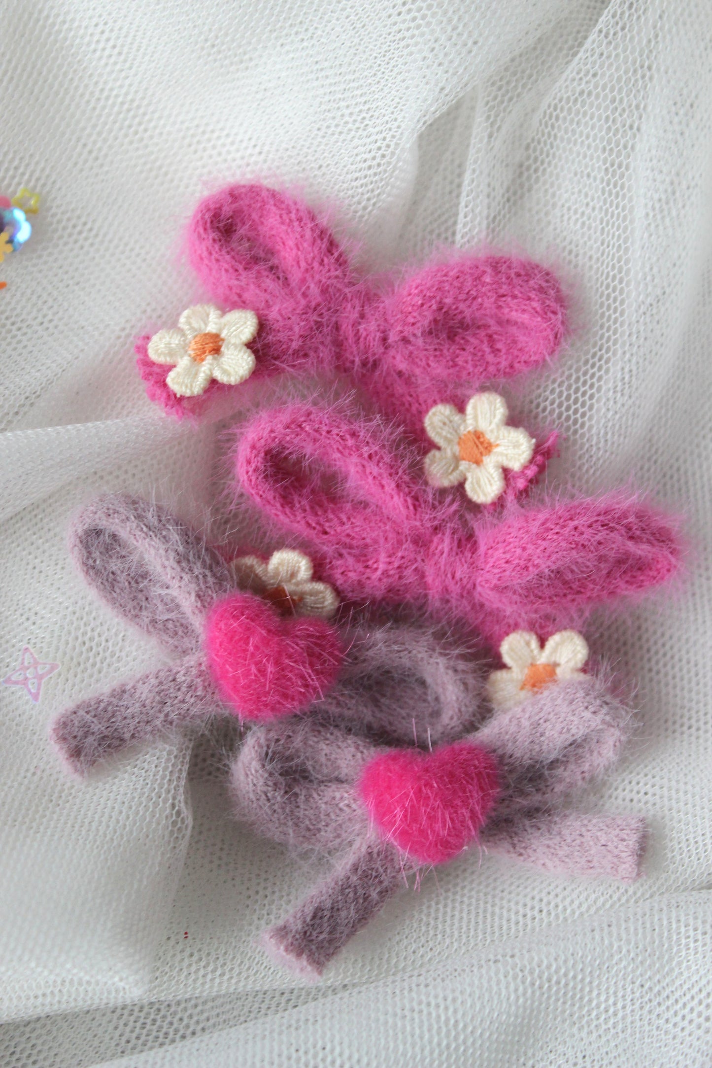 Fluffy Pigtail Bow Clips - Magenta