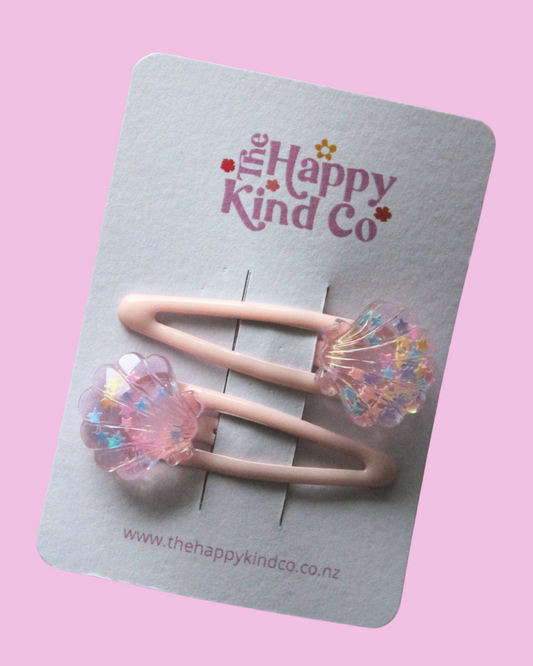 Baby Pink Shimmer Shell Clips