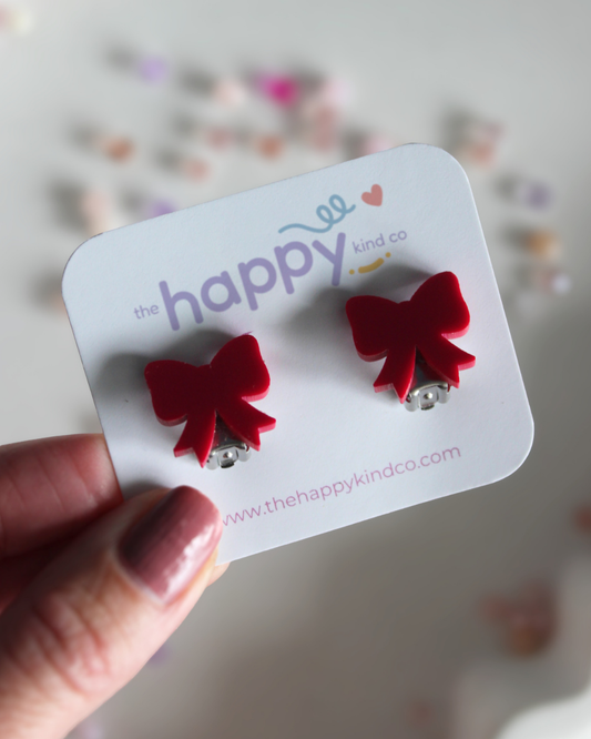Crimson Bow Clip-On Earrings
