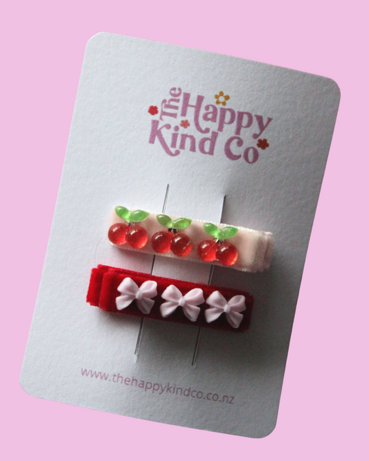Cherry Bow Contrast Clips