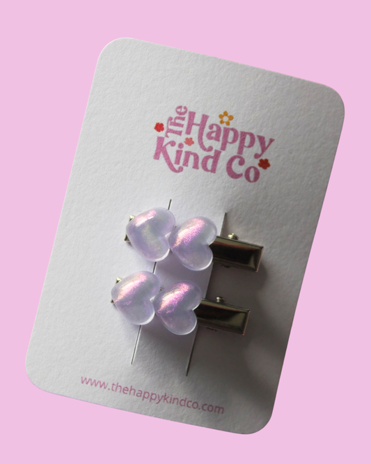 Pearlescent Heart Stopper Toddler Clips Lilac
