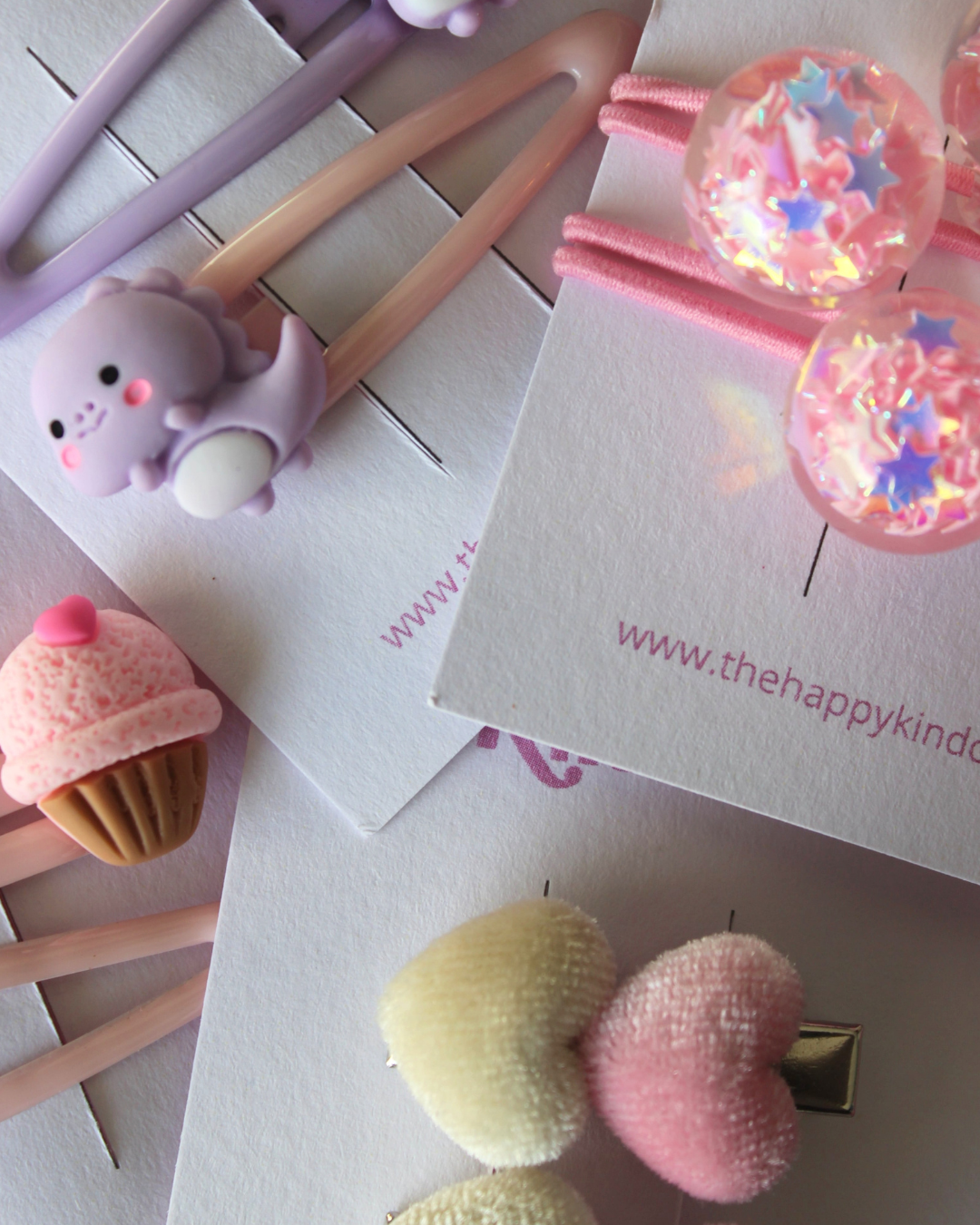 Petite Velvet Heart Clips - Marshmallow