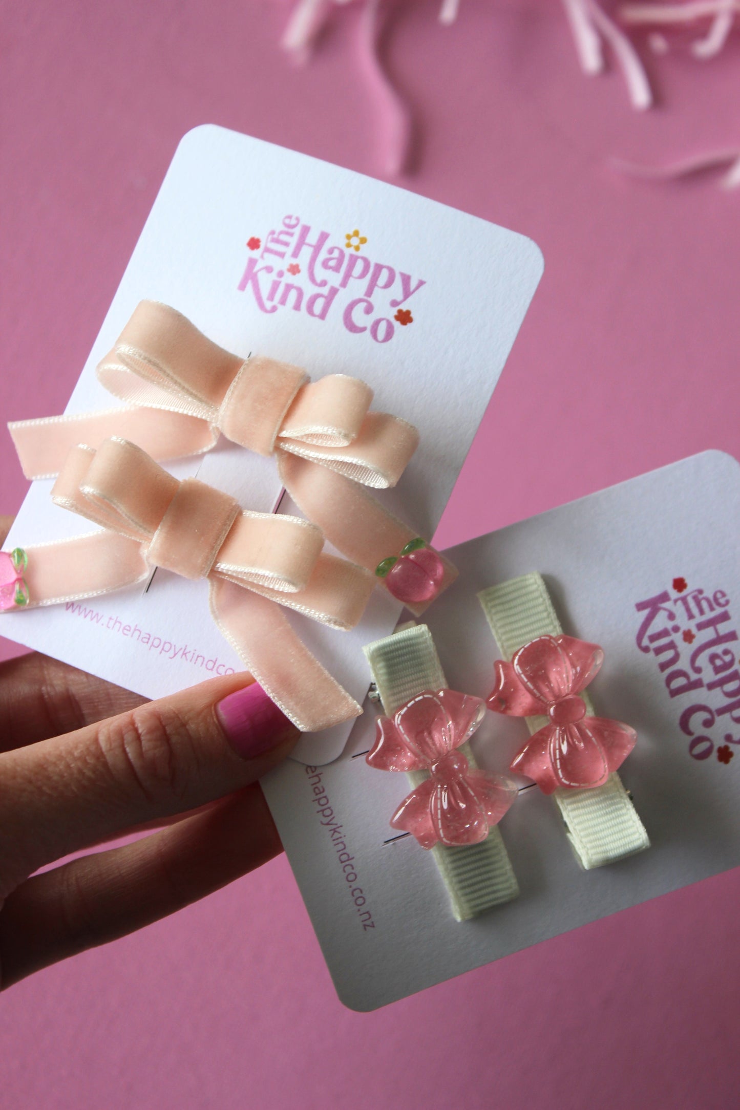Peachy Ribbon Pigtail Bow Clips