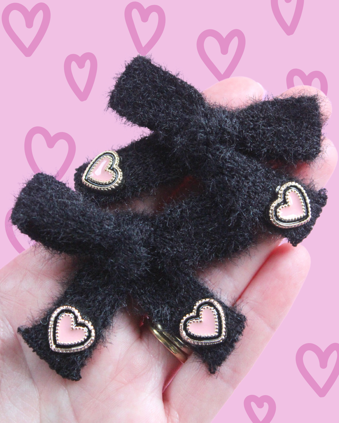 Fluffy Pigtail Bow Clips - Midnight Love