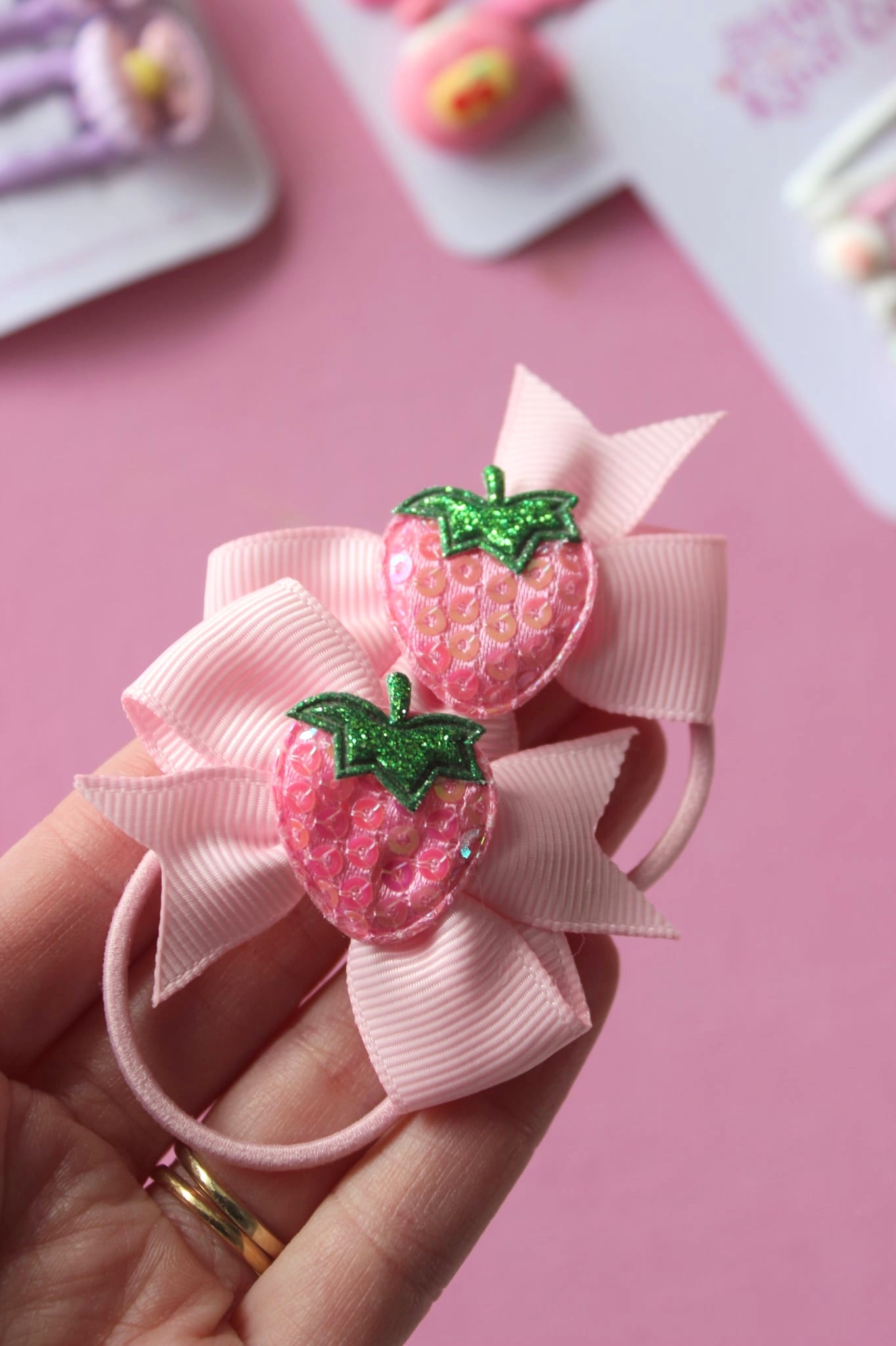 Sparkle Berry Bow Hair Ties