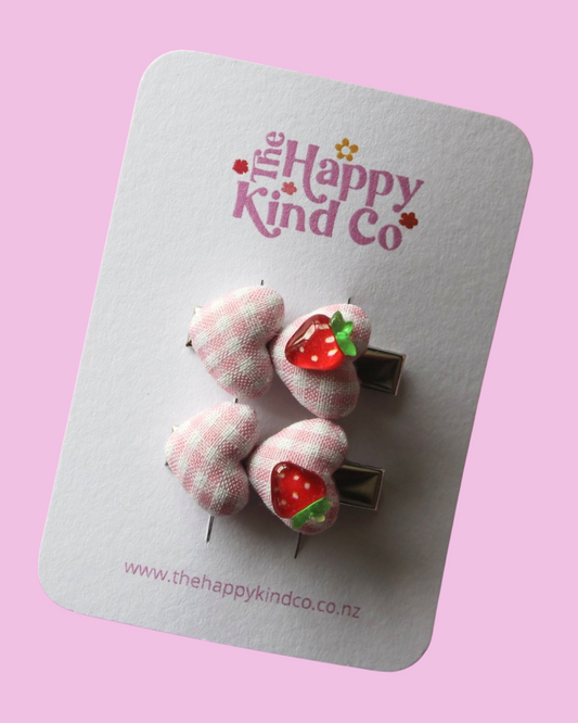 Pink Gingham Heart Stopper Clips