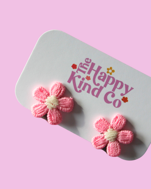 Pink Pop Daisy Clip On Earrings