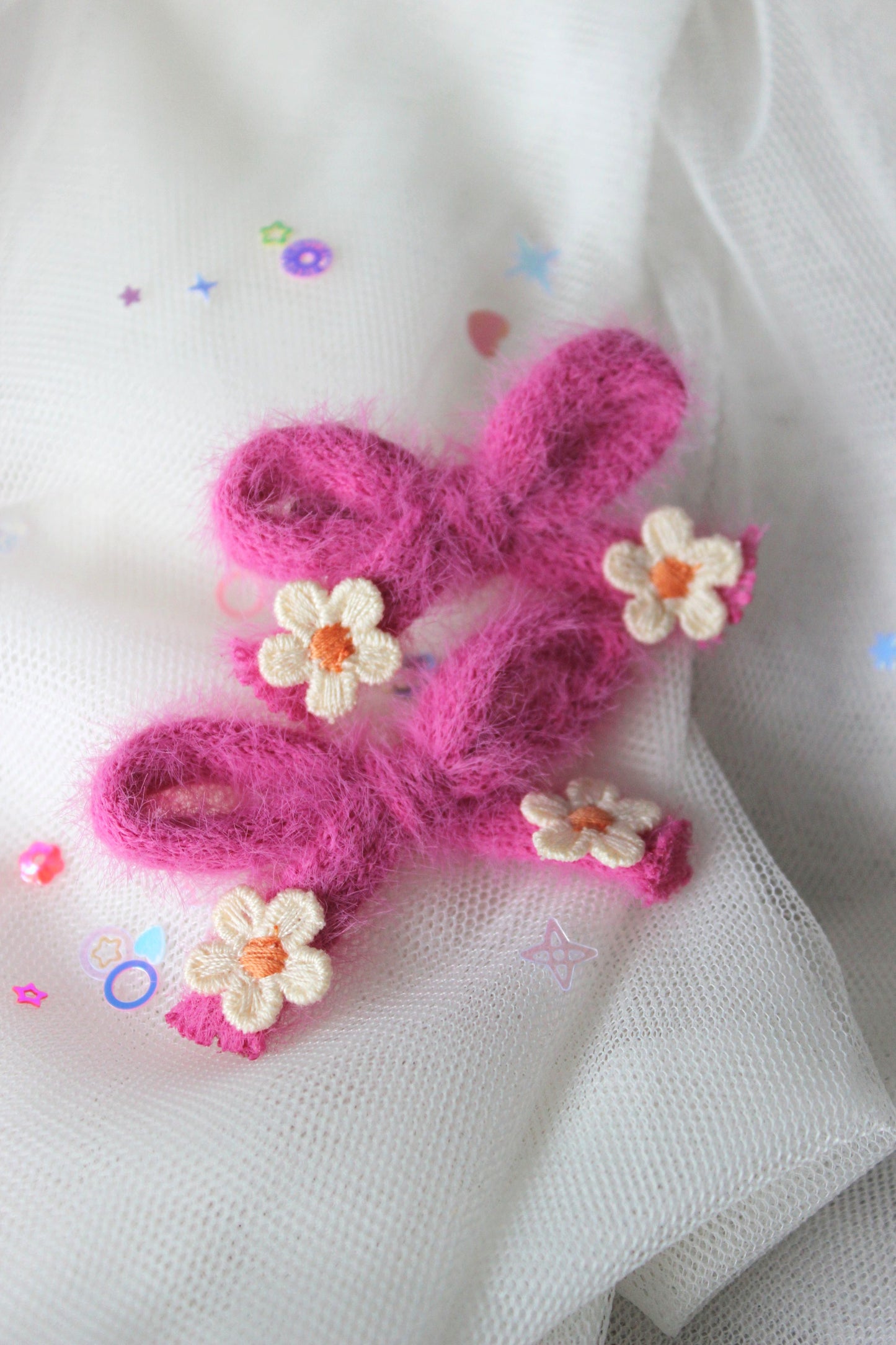 Fluffy Pigtail Bow Clips - Magenta