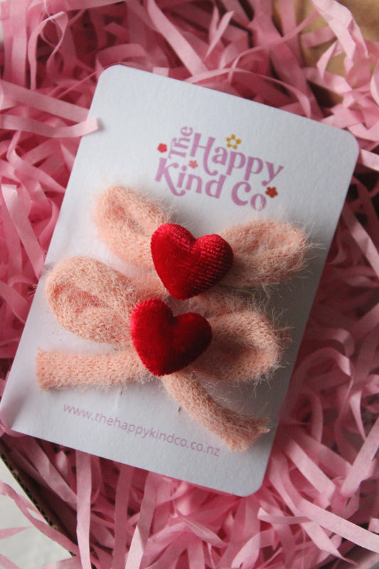 Fluffy Pigtail Bow Clips - Sweetheart