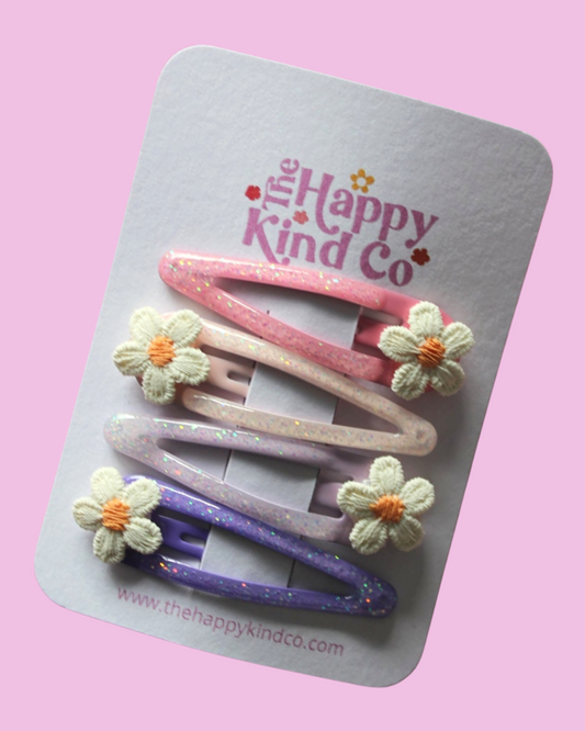 Glitter Daisy Combo Clips - Berry Lush