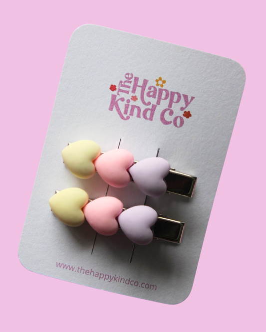 Triple Heart Stopper Clips - Pastel Unicorn