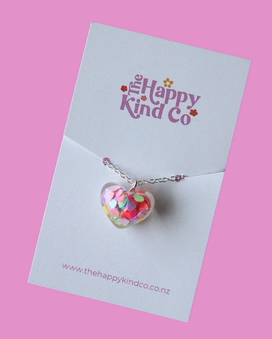 Rainbow Confetti Heart Necklace