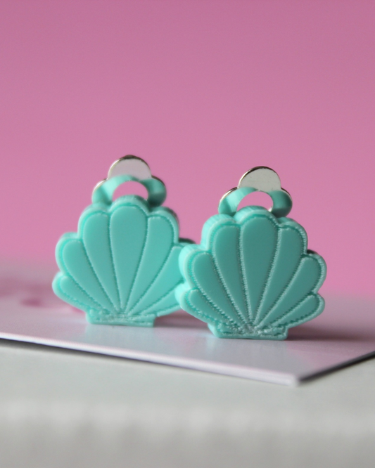Aqua Clam Clip On Earrings
