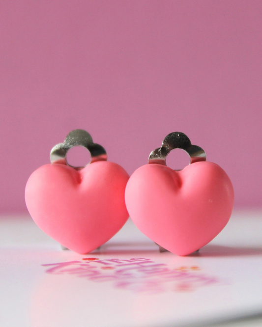 Coral Heart Clip On Earrings