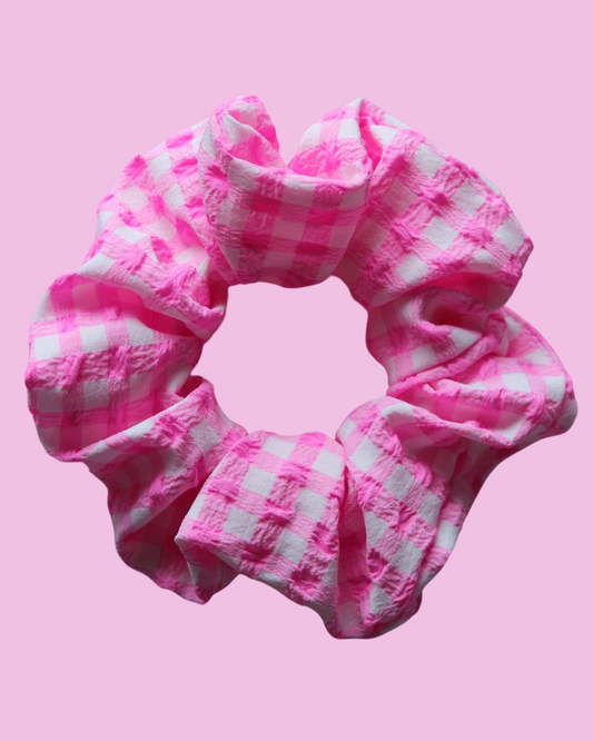 Candy Pink Gingham Scrunchie