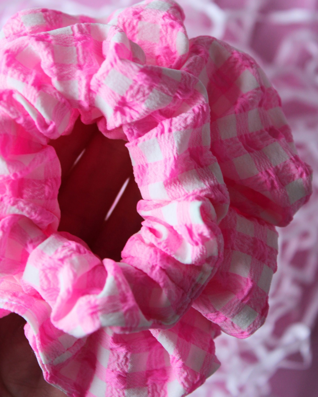 Candy Pink Gingham Toddler Scrunchie