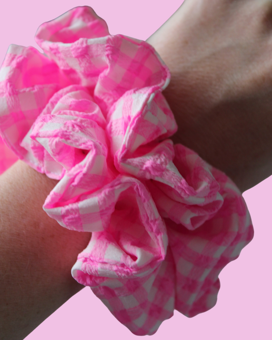 Candy Pink Gingham Scrunchie