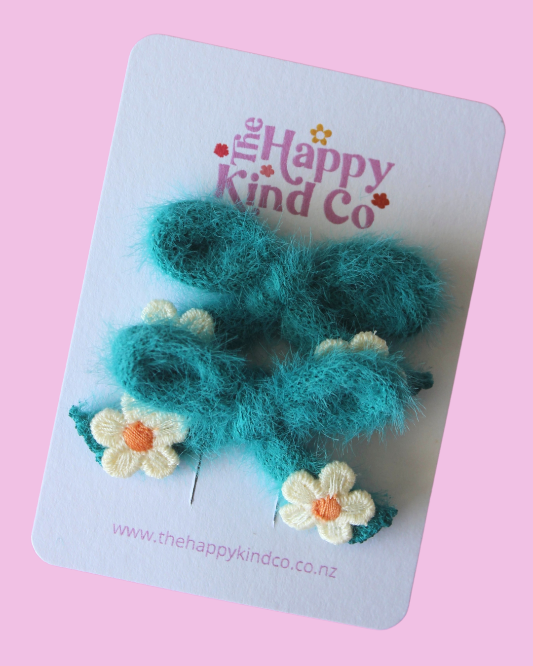 Fluffy Pigtail Bow Clips - Teal