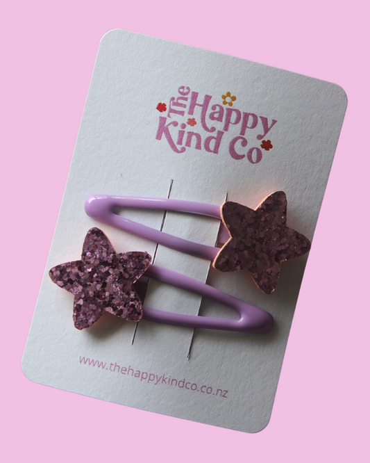 Glitzy Star Clips - Lilac