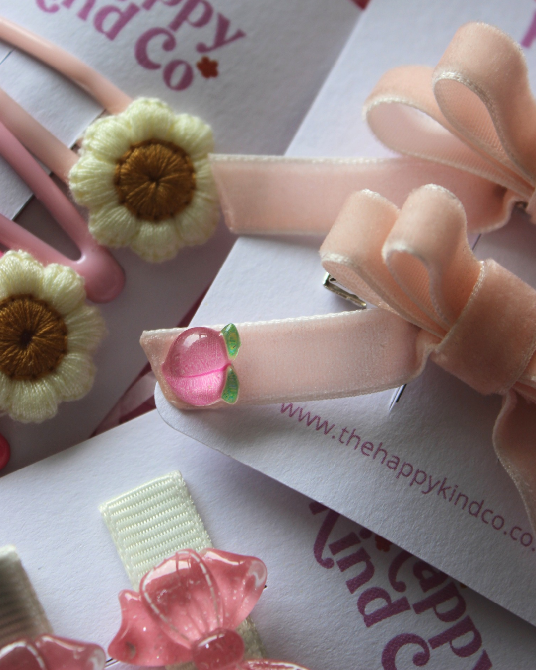 Peachy Ribbon Pigtail Bow Clips