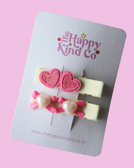 Sweetie Bow & Hearts Clips