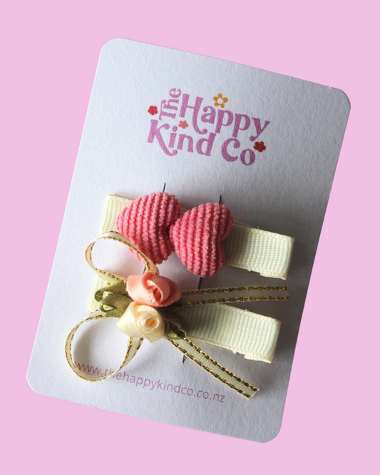 Vintage Bow & Heart Clips