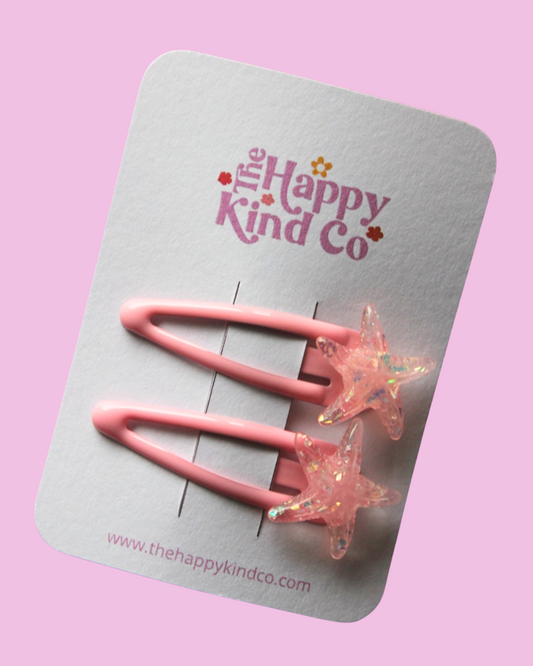 Shiny Starfish Clips - Pink
