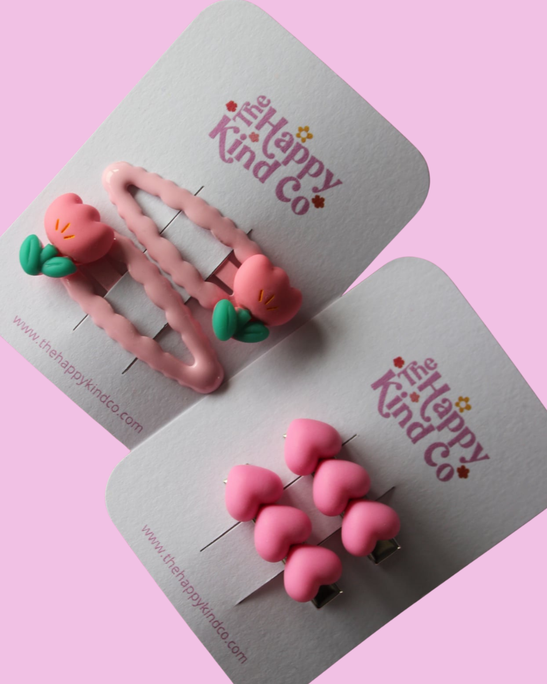 Triple Magenta Heart Clips