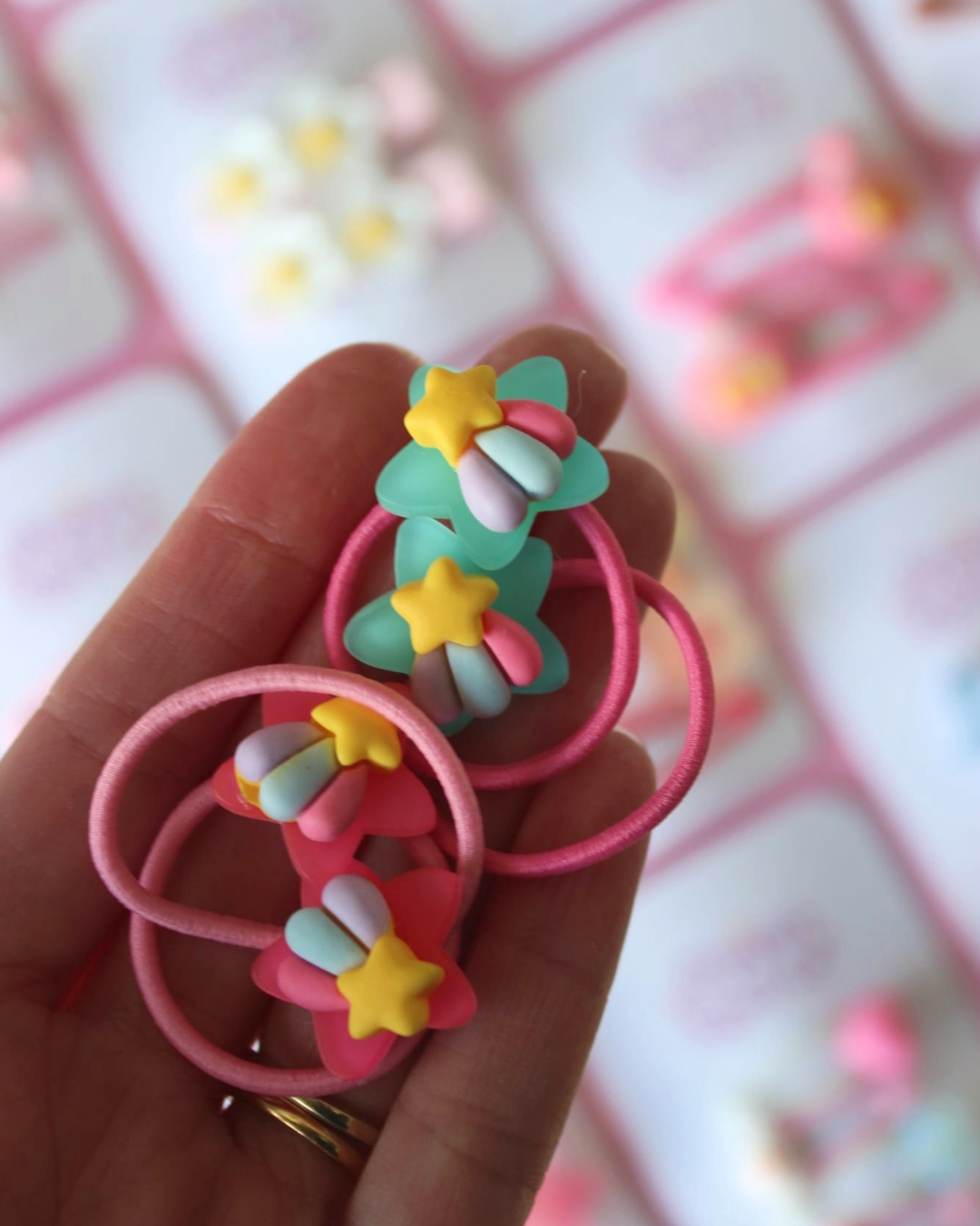 Aqua Rainbow Bright Bobble Hairties