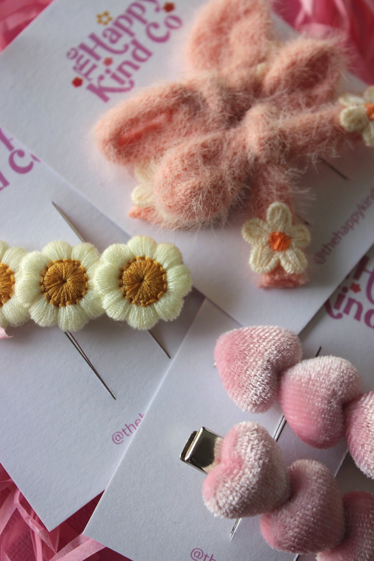 Velvet Heart Clips - Marshmallow Fluff