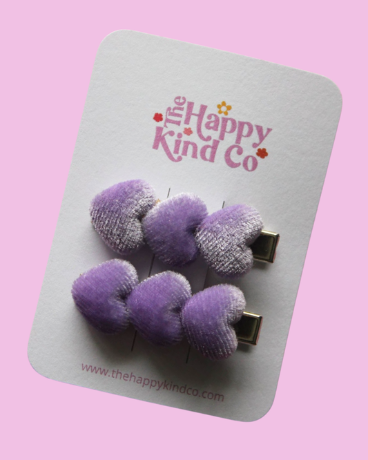 Velvet Heart Clips - Creamy Lavender
