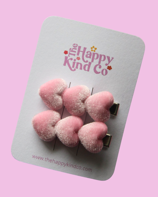 Velvet Heart Clips - Marshmallow Fluff